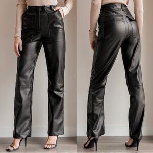 NEW 4TH & RECKLESS Faux Leather Cargo Wide Leg Pants Trousers